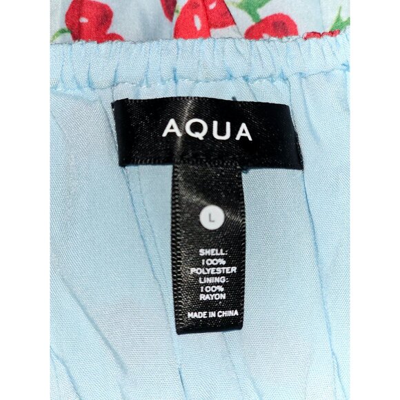 AQUA Women's Cherry Print Spaghetti Straps  Tiered Skirt Midi Dress Size L 2801 - Picture 9 of 11